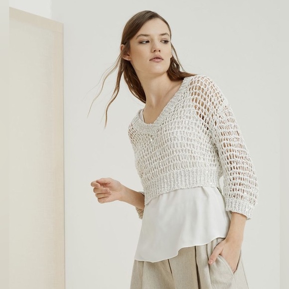 Brunello Cucinelli V neck Sequined knit Crop Top - Picture 4 of 14